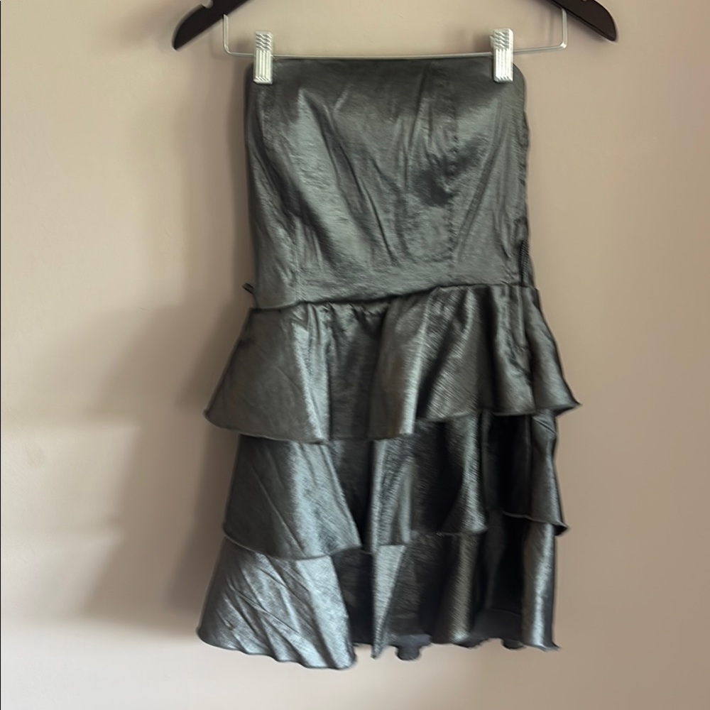 Green Strapless Ruffled Tiered Cocktail Dress